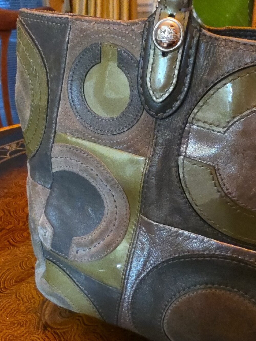 Coach MIA Patchwork Circle Leather Tote in Olive and Black - Picture 7 of 14